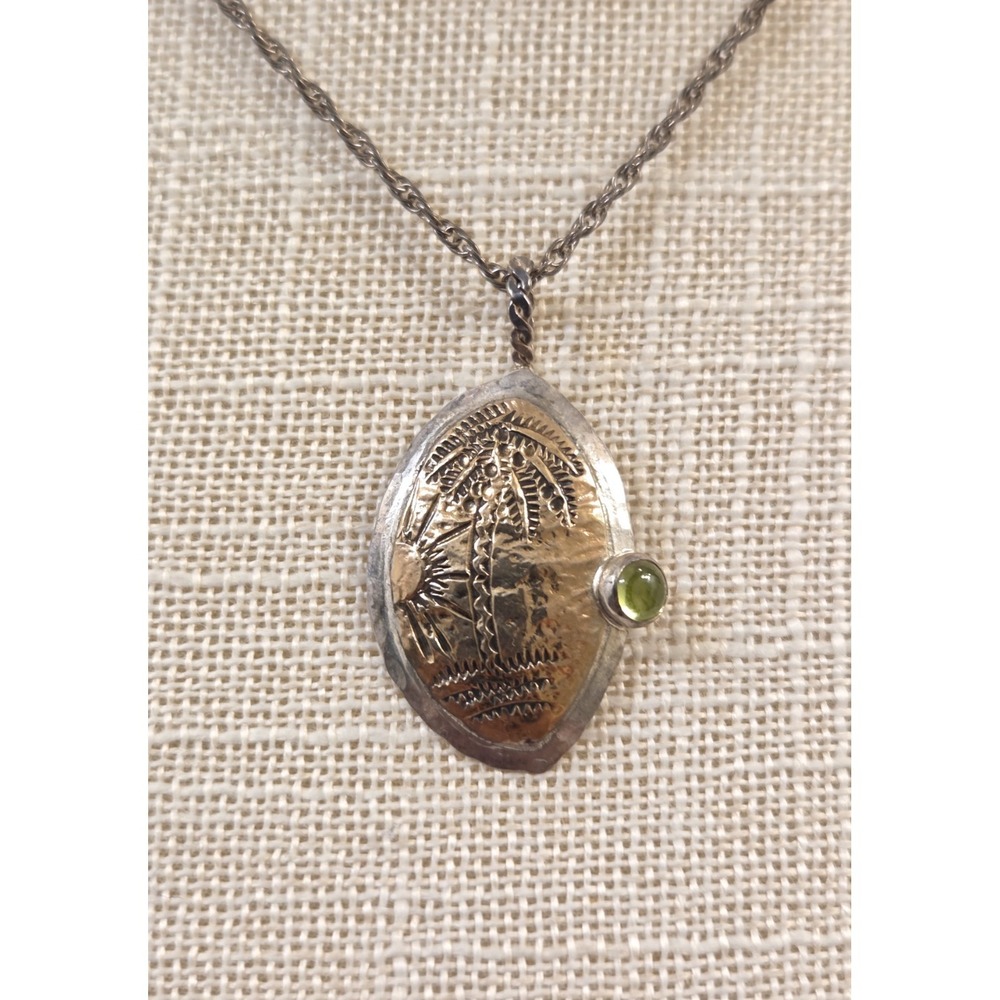 Unique Vintage Sterling Silver & 12k GF Palm Tree Beach Pendant 20" Necklace